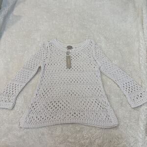 Womens White Crochet Cottage Core Cotton Knit Soft Clean Prairie Resort Small